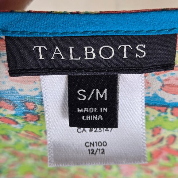 Talbots Size S/M Turquoise Coral Paisley Butterfly Sleeve Kimono Top Silk Sheer - Picture 8 of 10